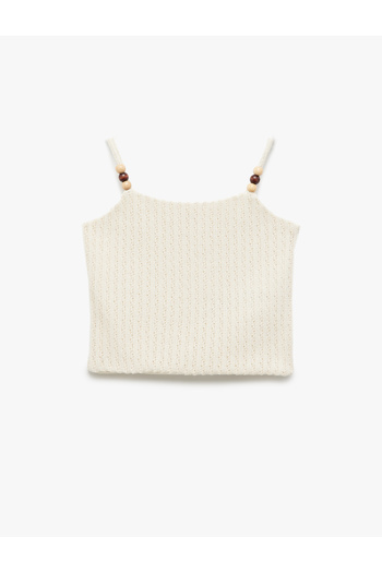 Koton Beaded Detailed Thin Strap Sleeveless Textured Crop Tank Top