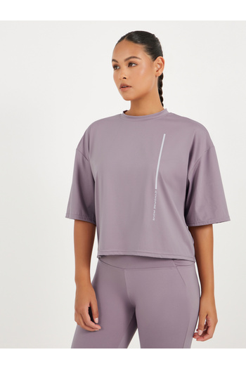 Styli Gymspire Edition - Label Striped and Text Print Boxy Short Sleeve Top