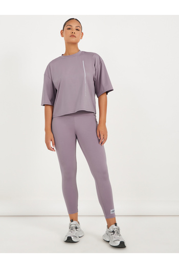 Styli Gymspire Edition - Label Striped and Text Print Boxy Short Sleeve Top
