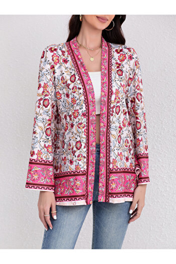 Take Two By Styli Floral Print Pink Midi Kimono