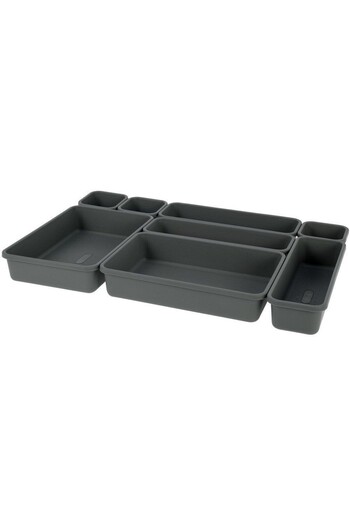 Excellent Houseware Grey storage box set for Excellent drawer, plastic, 8 pieces