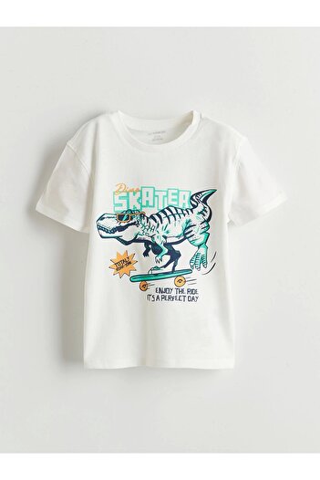 LC Waikiki Lcw Kids Ecru Dinosaur Printed Boys' T-Shirt and Shorts Pack of 2