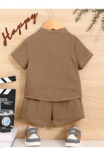 Bubito Stylish Cotton 2-Piece Summer Shorts Set with Muslin Pockets - Brown