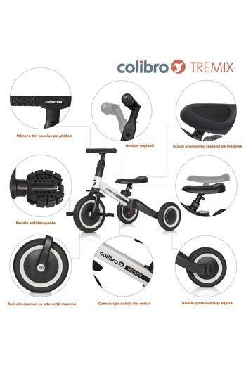 Colibro Tricicleta si bicicleta transformabila Ride On COLIBRO TREMIX 4 IN 1 pana la 25 kg, Blank