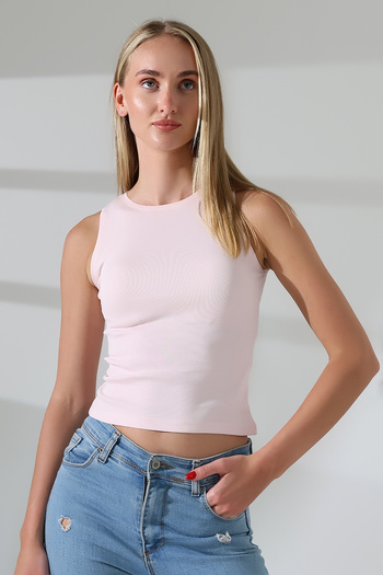 Endies Halter Neck Cotton Compact Combed Cotton Sleeveless Ribbed Undershirt 21561 Powder