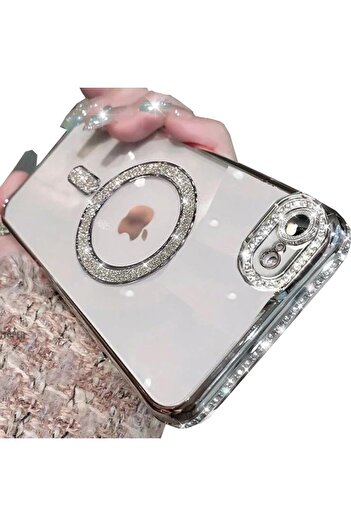 UnDePlus Apple iPhone 16E Case Silvery Magsafe Camera Edge Stone Cover