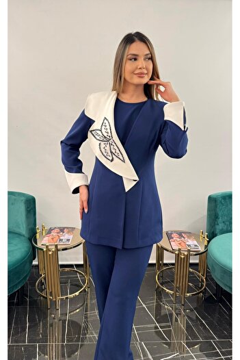White Corner Collar Hand Crafted Embroidered Design Suit