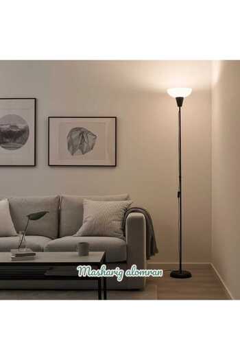 IKEA Upward-facing floor lamp, black/white, 180 cm high, with 6W E27 bulb