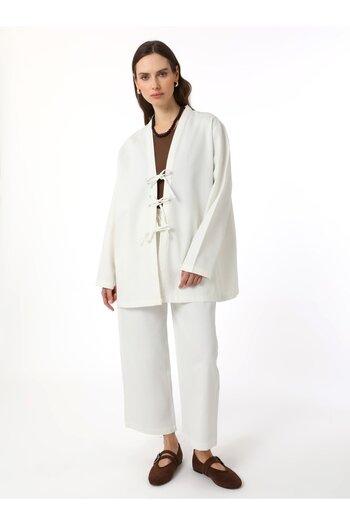 Benin 100% Cotton Kimono with Front Tie Detail - White - Benin