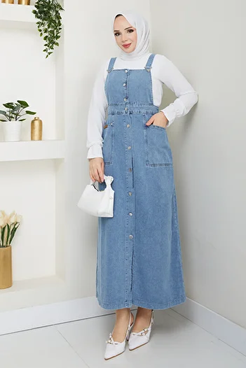 Pamuk Butik Γυναικείο φόρεμα τσέπης τζιν Salopet