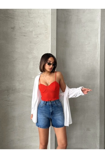 Miss Prova Zigzag Crossing Cap Look Suspender Blouse Missblz7332