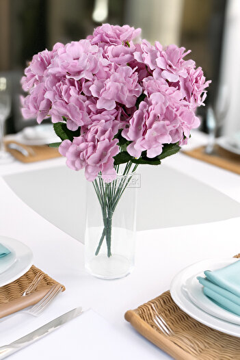 Yapay Çiçek Deposu Artificial 7 Branch Hydrangea Bouquet 40 cm Lilac