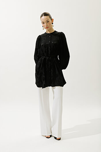 Manuka Jacquard Satin Shirt Black