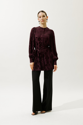 Manuka Jacquard Satin Shirt Claret Red