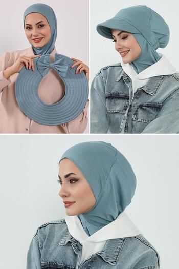 Aisha's Design 3-Piece Set of Hijab, Visor, and Hat, Hijab, St-1P, Dark Mint
