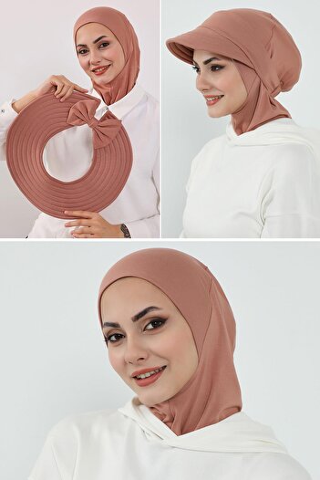Aisha's Design 3-Piece Snap-On Bonnet, Visor and Hat Set, Hijab, St-1P, Cappuccino