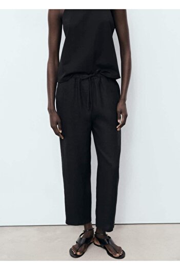 MANGO Woman Drawstring Linen Pants