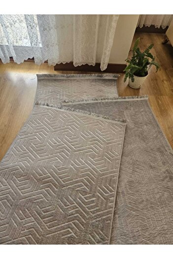 AKSU DİNARSU armoni saçaklı modern yıkanabilir embos 3lü yatak odası takımı kaymaz taban(80X250)(80X150)