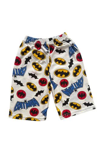 Şekerkids Boy's Cotton Fabric White Color Patterned Short Sleeve Shorts Summer Pajama Set