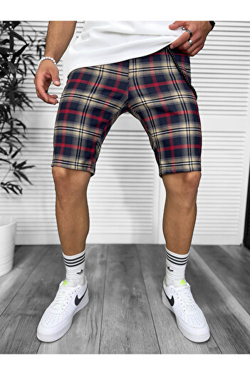 dehaine Men's casual checked shorts, navy blue, 13329