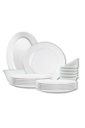 Houzi 34 Pcs Opal ware Dinner set Dinner, Soup Dessert plate Bowls Serving bowl Serving plate