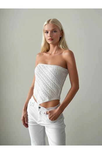 İLKCET MODA Hair Braid Strapless Triangle Women's Knitwear