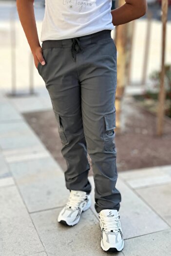 BARLİZ Children's Flexible Primary School Middle School Pants with Cargo Pockets
