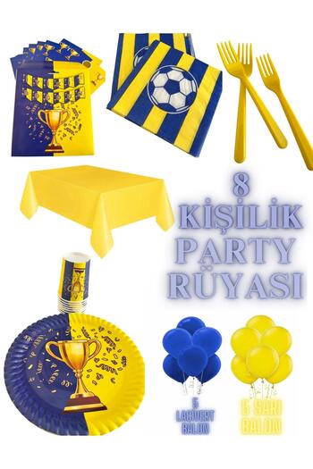 partyrüyası Yellow Navy Blue Trophy Themed Birthday Set for 8 People Mod2