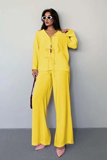 Madmext Yellow Tie Front Bottom Top Set Mg2473