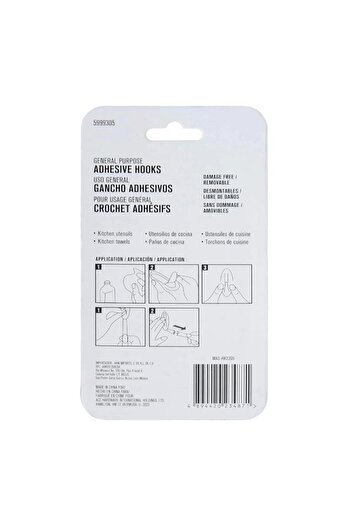 Generic ACE 6-Piece Damage Free General Purpose Adhesive Hook with Strips White 2.2 x 3cm