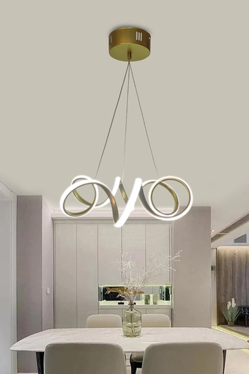 RSCOLLECTIONS Modern Sarkıt Krom Kıvrım Beyaz Işık Led Avize Kumandalı Gold