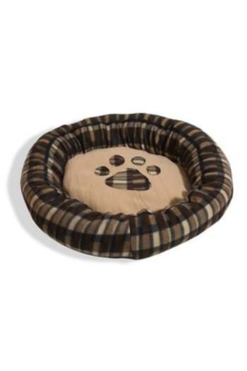 OEM Round Bed for Dogs with Faux Brown Fur and Checked Pattern Ø60 cm