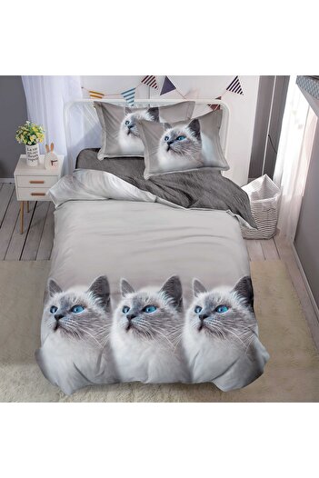 CHIRASO Finet CHIRASO 1 Person Bedding Set, 4 pieces, Fitted Sheet 140x200, cats