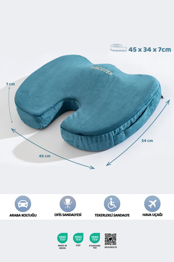 VİSCOTEX Visco Orthopedic, Non-Slip Base, Office, Car, Coccyx Sitting Cushion, 45X34X7Cm
