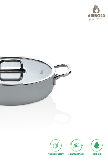 Amboss 3 Piece Greenhouse Practical Fireproof Non-Stick Ceramic Oblate Pot Pan Set 26 cm – Gray