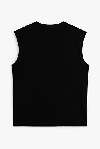 MARKAPIA Men's Crew Neck Printed Black Sleeveless T-Shirt