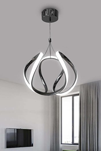 RSCOLLECTIONS Arya Topsuz Led Avize 2 mt - Salon & Oturma Odası Avizesi Kumandalı Siyah