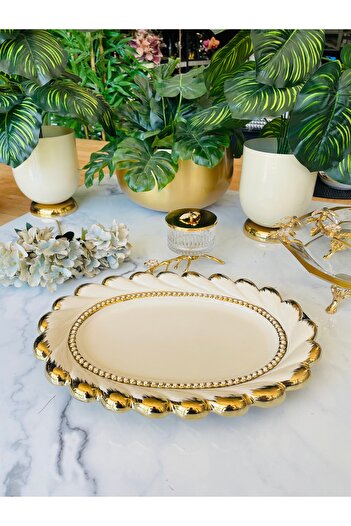 CASA DE BELLA Valonia Gold Büyük Boy Oval Sunum Servisi 39cm