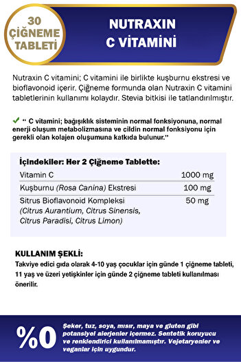 Nutraxin Vitamin C 500 Mg 30 Chewable Tablets