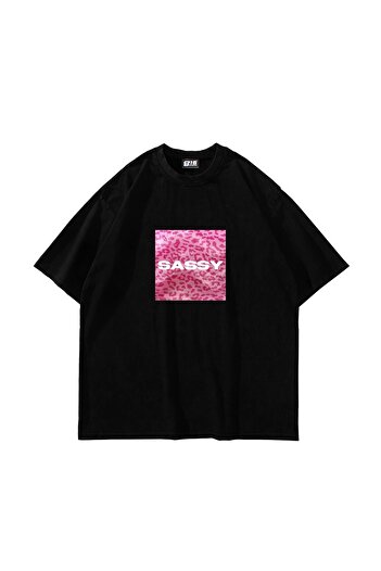 Sekizbiraltı SASSY Printed Oversize Unisex Μαύρο Tshirt