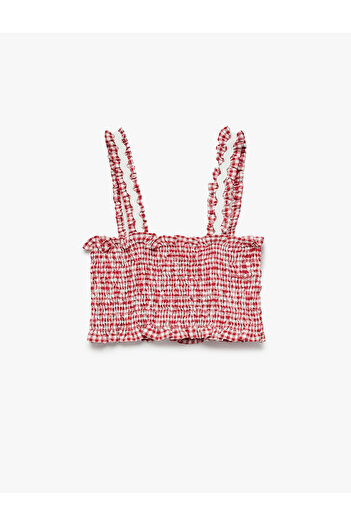 Koton Gipeli Square Neck Strap Gingham Crop Blouse