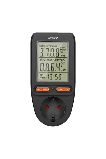 Orno Zásuvka s měřičem proudu/spotřeby energie OR-WAT-435(GS)/B, digitální displej, 16A, 3680W, černá