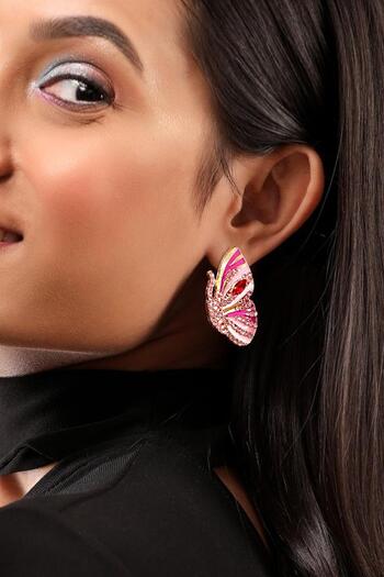New Obsessions Pink Butterfly Earrings with Enamel and Stones