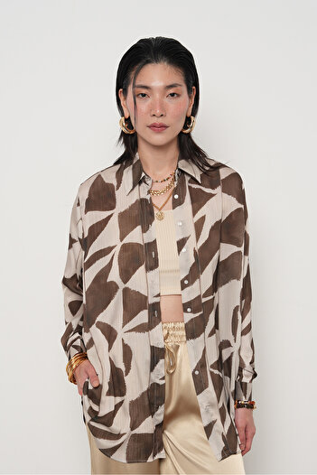 Orfeo Negro Women's Patterned Striped Detail Oversize Shirt