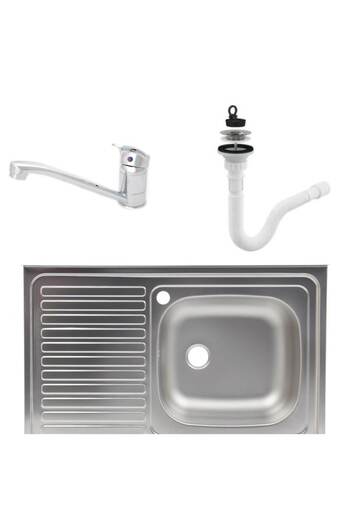 TEMPOLINE Undermount sink set, anti-limescale stainless steel, straight bowl, Raulconstruct, 80x50 cm, kitchen faucet