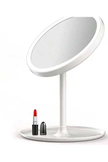 huitich Round Adjustable LED Makeup Mirror with Storage Tray White