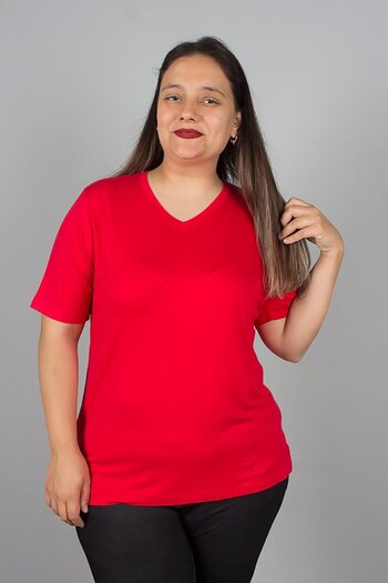 Truva XXL Red V-Neck Lycra Viscose T-Shirt – Comfortable, Stylish and Breathable Fabric