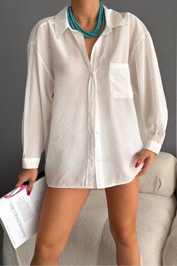 Hisleria Summer Women's Low Viscose Fabric Shoulder Oversize White Shirt