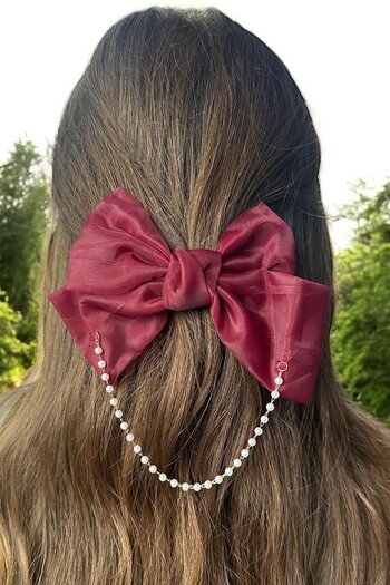 TAKIŞTIR Burgundy Color Ribbon Figured Pearl Detailed Vending Machine Buckle