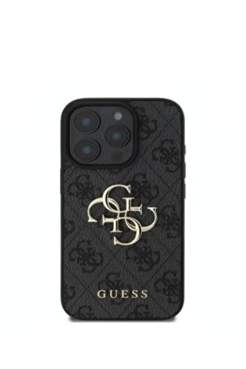Guess iPhone 15 Pro Max Compatible Case Guess Licensed Pu Leather Lettering and 4g Metal Logo Patterned Cover